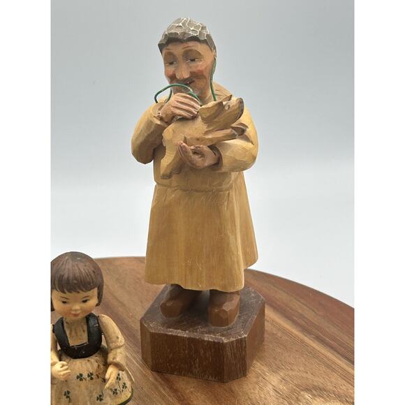 Vintage Hand Carved Wood Doctor Veterinarian Girl Figurines Set of 3 Folk Art - Picture 3 of 13